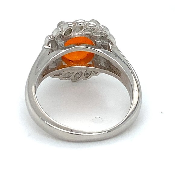 Orange Opal 2.52ct Rhodium Finish Silver Ring - Picture 4 of 6
